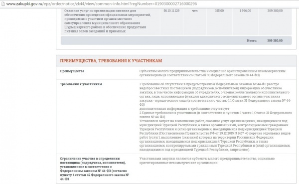 Администрация Шурышкарского района, закупка, банкет|Фото: zakupki.gov.ru