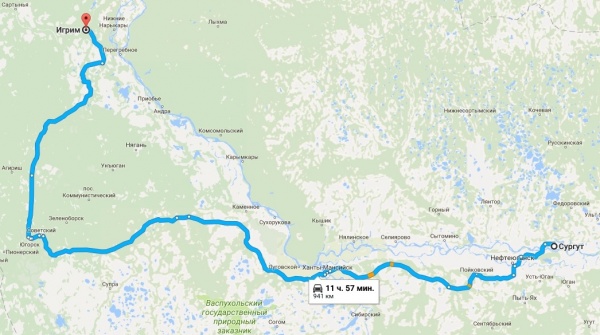 Карта Сургут - Игрим|Фото: google.ru/maps
