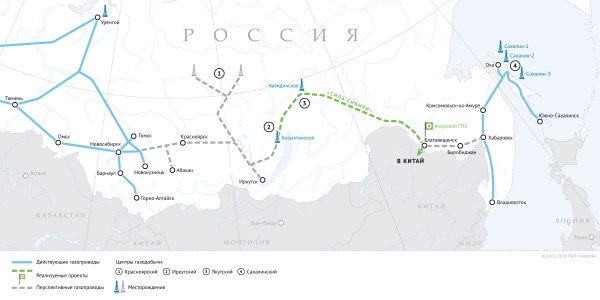 Карта газопроводов из России в Китай(2017)|Фото: www.gazprom.ru