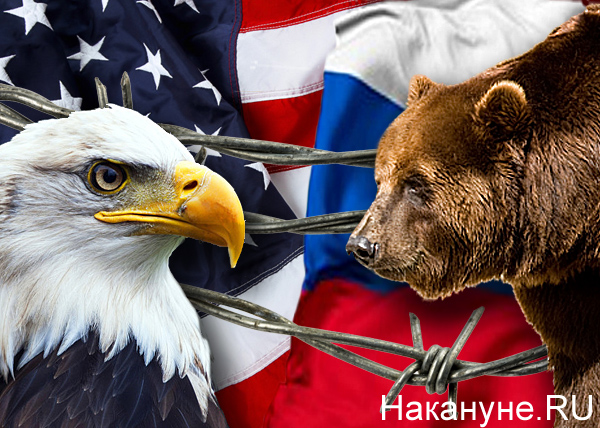 коллаж, Россия, США, флаги, страны, санкции, белоголовый орлан, бурый медведь(2018)|Фото: Накануне.RU