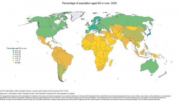 Доля населения от 65 лет, 2020(2019)|Фото: population.un.org/wpp/