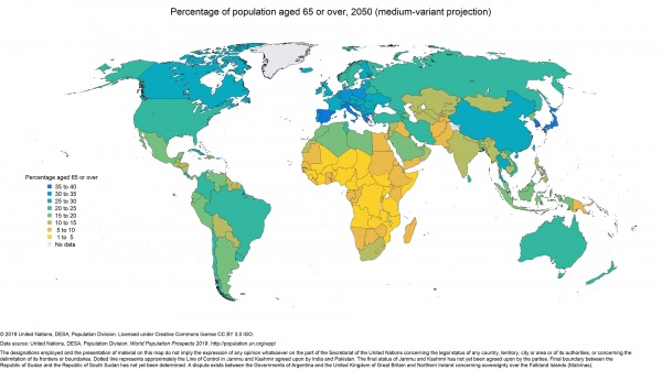 Доля населения от 65 лет, 2050, прогноз ООН(2019)|Фото: population.un.org/wpp/