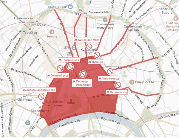 карта перекрытий метро, 31 января, Москва(2021)|Фото: 77.мвд.рф