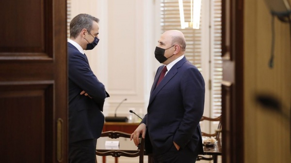 МИхаил Мишустин на переговорах с премьер-министром Греции Кириакосом Мицотакисом.(2021)|Фото: пресс-служба правительства России
