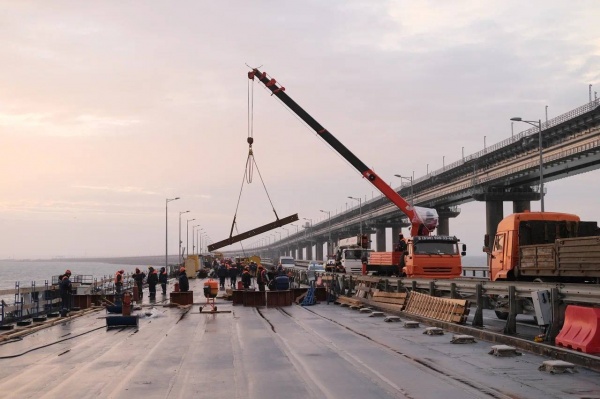 Ремонт Крымского моста после подрыва(2022)|Фото: t.me/mkhusnullin