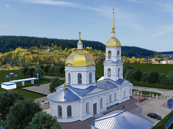 Проект парка возле Крестовоздвиженского храма в Нижних Сергах(2023)|Фото: Крестовоздвиженский храм