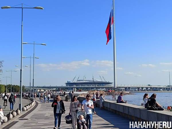Вид на стадион "Газпром Арена" из парка 300-летия Санкт-Петербурга(2023)|Фото: Накануне.RU