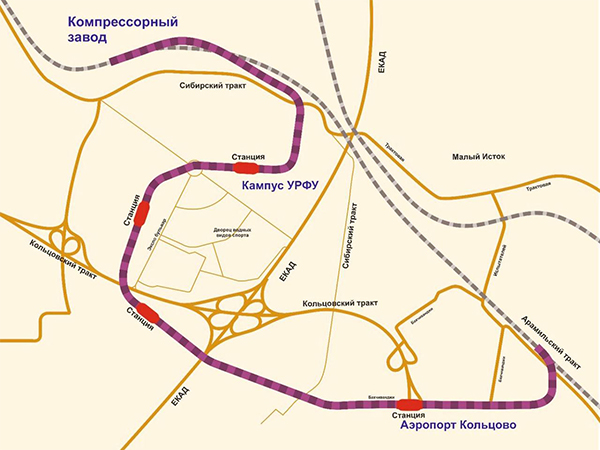 карта маршрута наземного метро в Екатеринбурге(2023)|Фото: Глава Екатеринбурга Алексей Орлов / t.me/glavaekbofficial