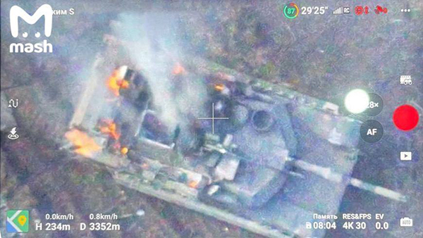 Американский танк Abrams M1, который подбили FPV-дроном на Авдеевском направлении(2024)|Фото: скриншот видео с телеграм-канала 