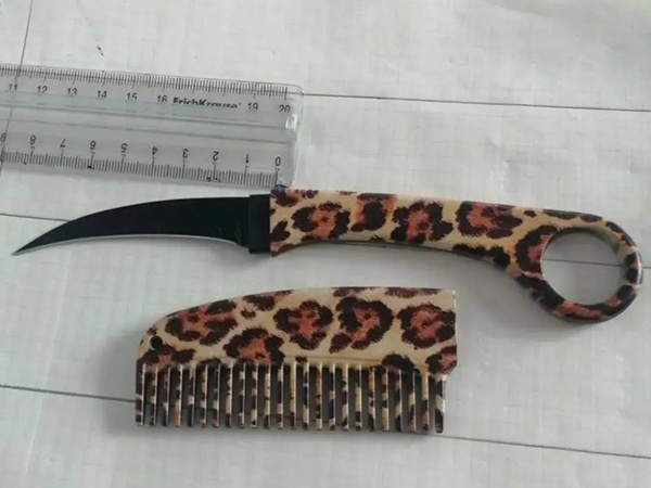 Нож внутри расчёски, изъятый в Центральном окружном военном суде Екатеринбурга(2026)|Фото: пресс-служба ГУФССП России по Свердловской области