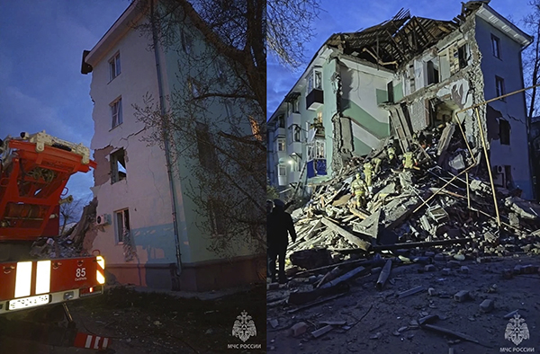 Обрушение подъезда жилого дома в Сызрани из-за атаки беспилотников(2026)|Фото: ГУ МЧС России по Самарской области