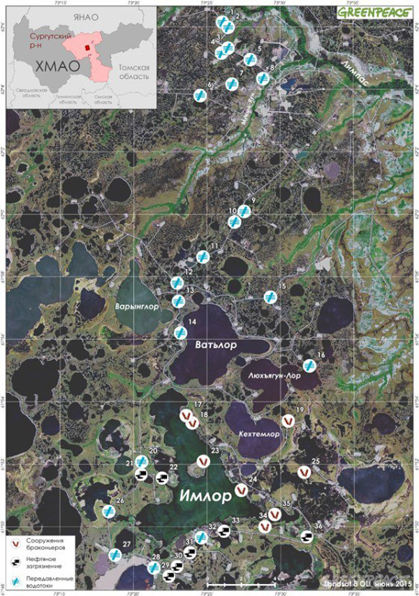 карта экологических нарушений на озере Имлор|Фото: Пресс-служба "Гринпис Россия"